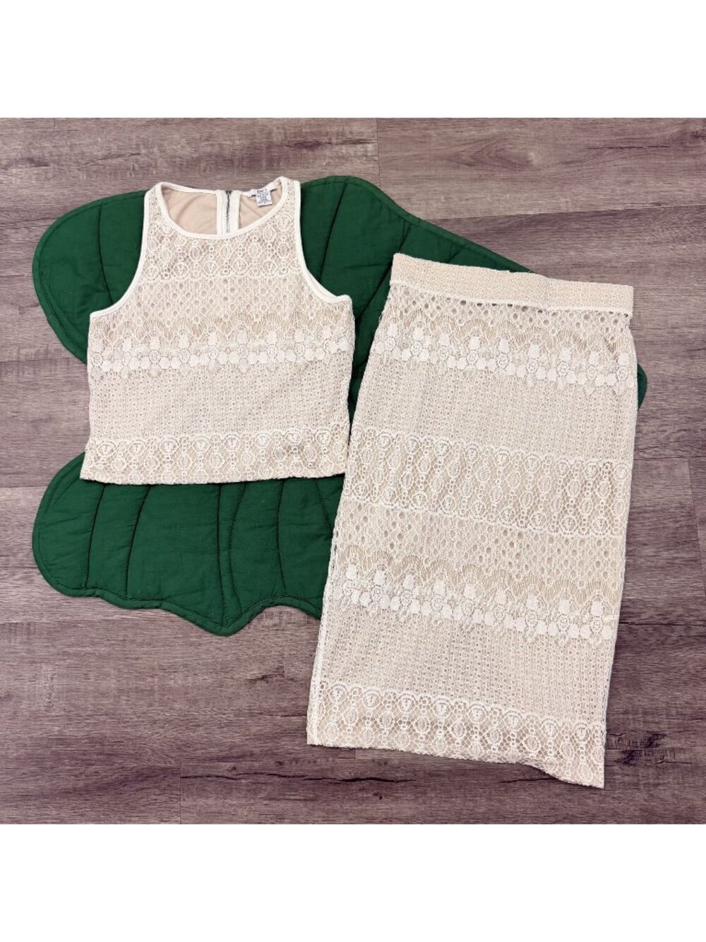 Bar III Womens Small Medium Cream Crochet Knit 2pc Tank Skirt Outfit Set Boho
